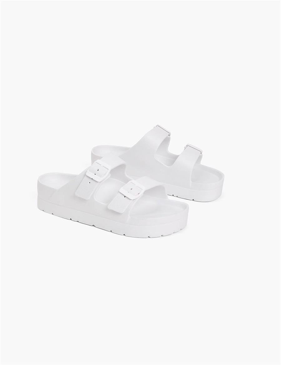 Lane Bryant Double-Band Women Slide Sandals White | OLS162NN