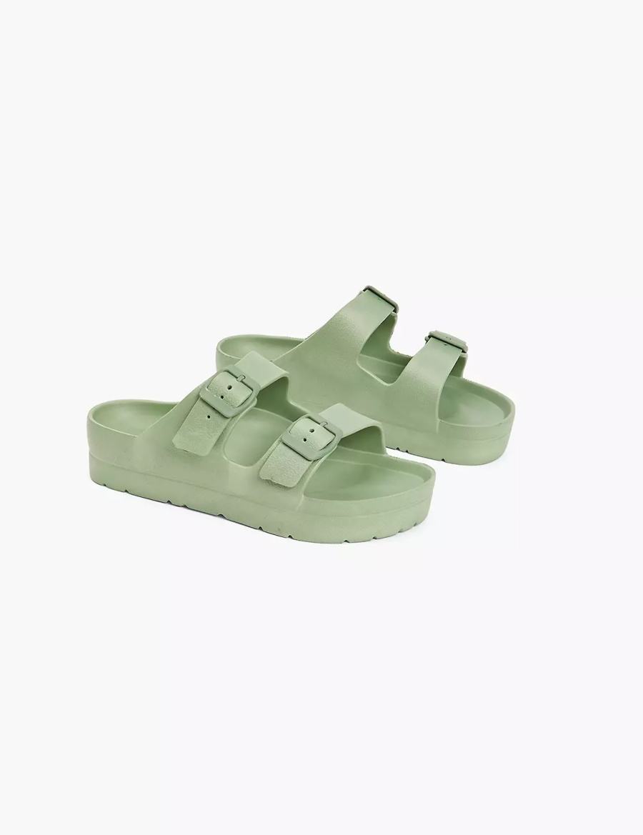 Lane Bryant Double-Band Women Slide Sandals Green | LTT2533MF