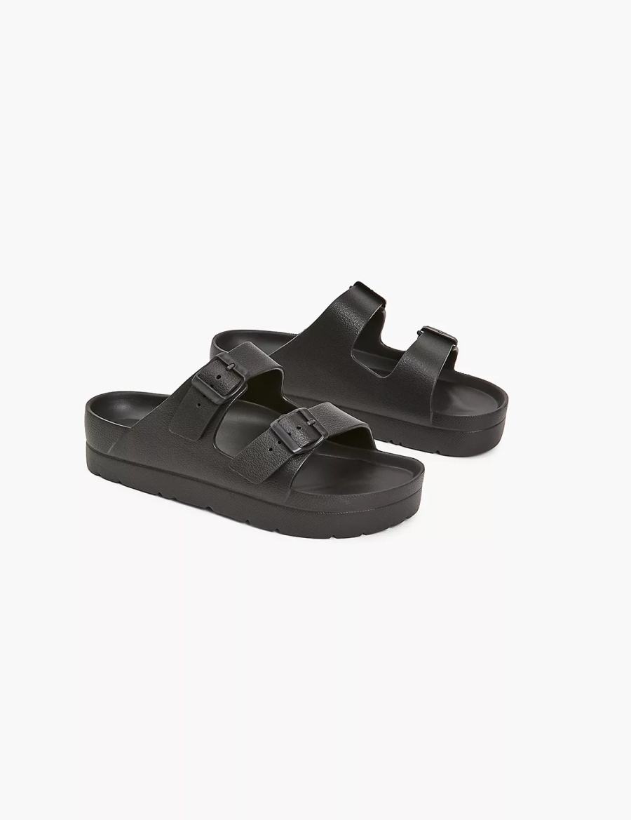 Lane Bryant Double-Band Women Slide Sandals Black | EWS1586LV