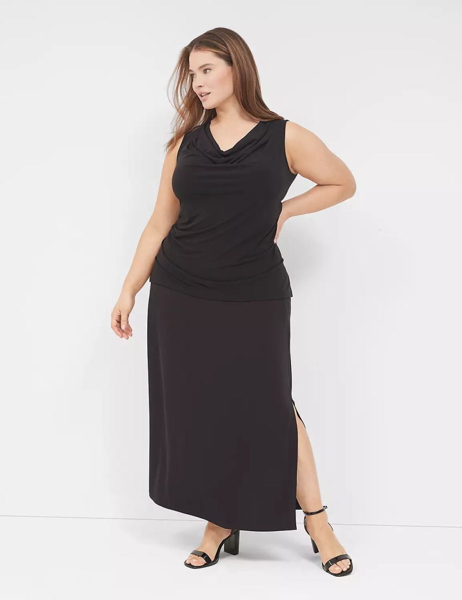 Lane Bryant Drape-Neck Shell Women T Shirts Black | XLU8698OA