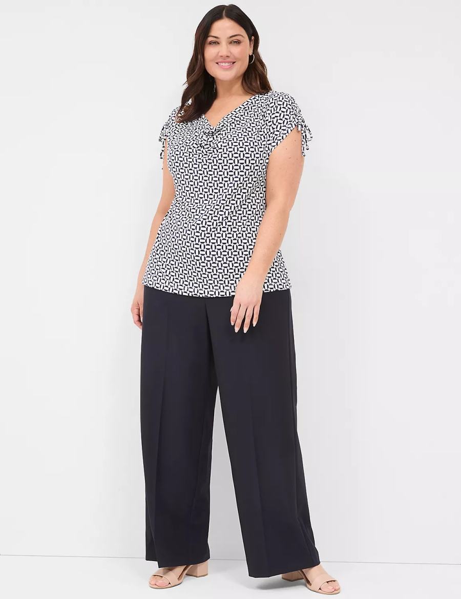 Lane Bryant Drawcord Cap-Sleeve Drape-Neck Top Women T Shirts Navy | TQQ8297WV