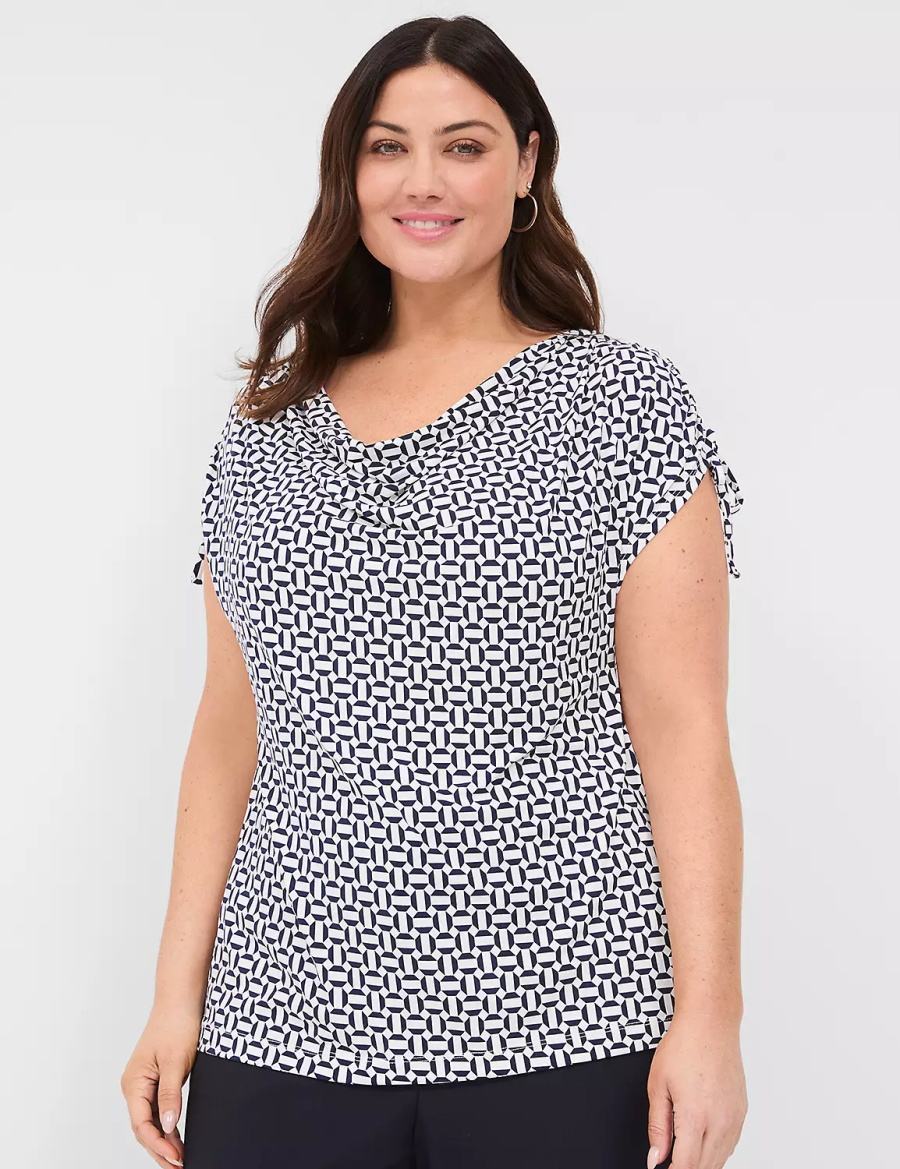 Lane Bryant Drawcord Cap-Sleeve Drape-Neck Top Women T Shirts Navy | TQQ8297WV