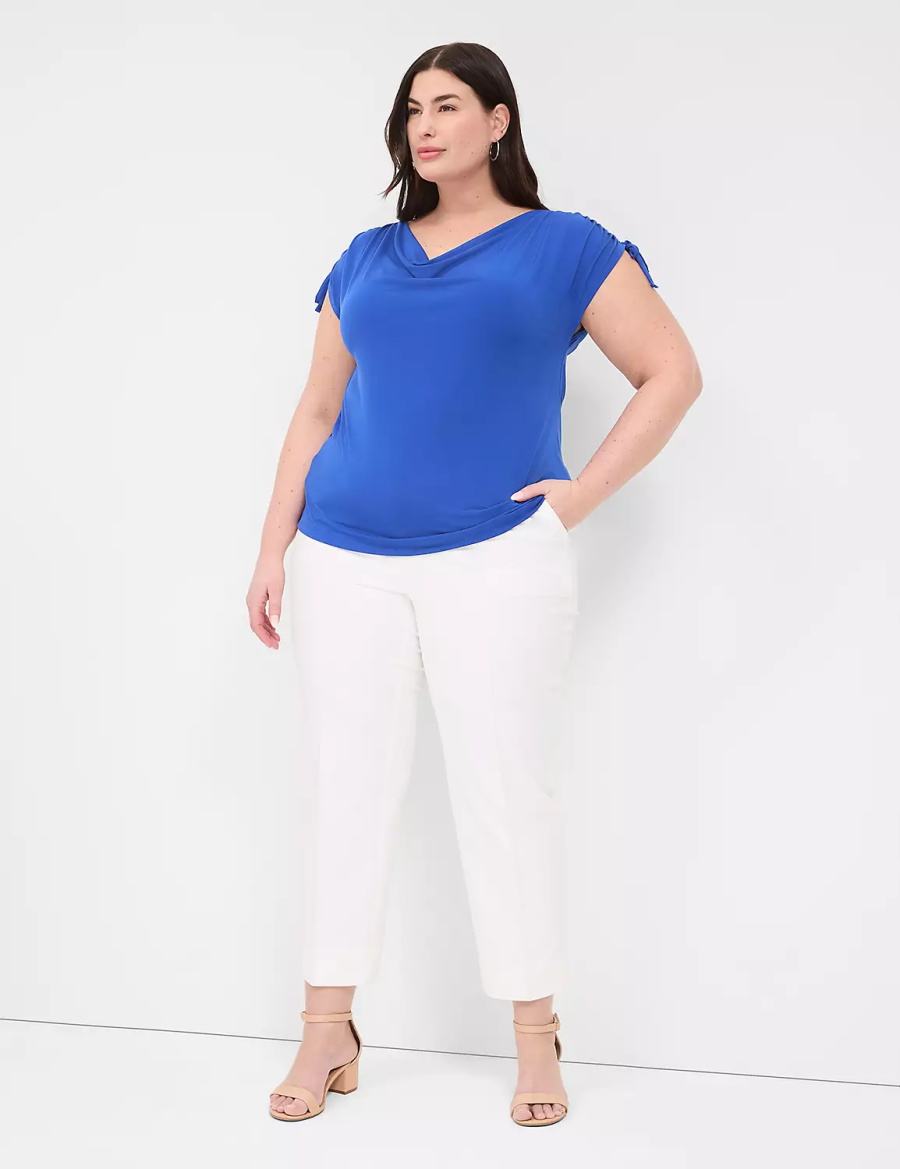 Lane Bryant Drawcord Cap-Sleeve Drape-Neck Top Women T Shirts Blue | KEB7614FU