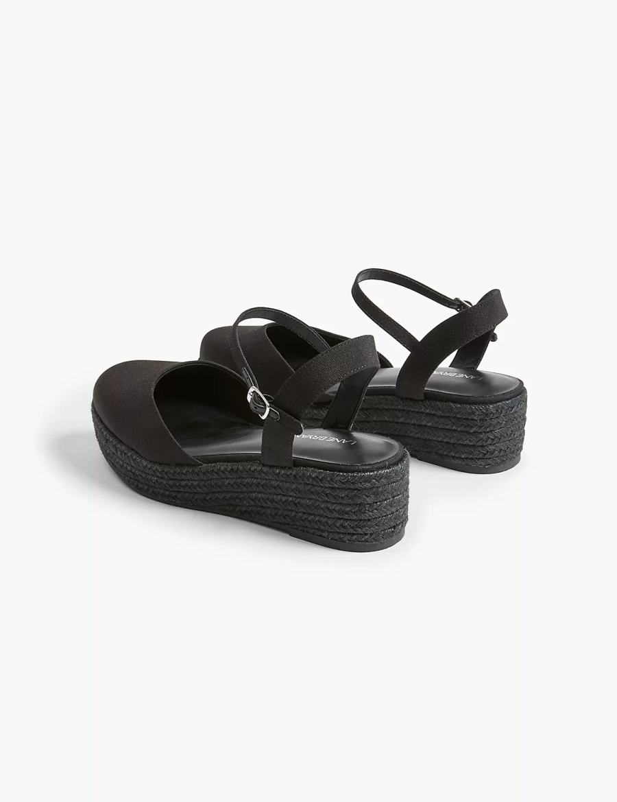 Lane Bryant Dream Cloud Ankle-Strap Espadrille Women Wedge Sandals Black | TWJ639XU