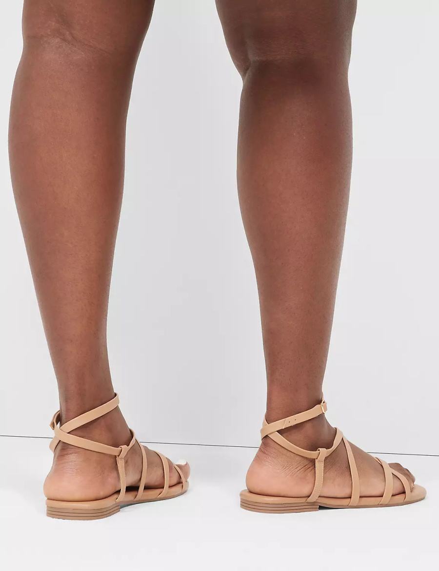 Lane Bryant Dream Cloud Ankle-Strap Faux-Leather Gladiator Women Flat Sandals Brown | EQA6098OM