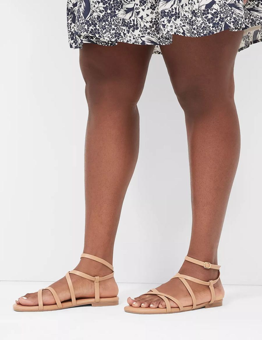 Lane Bryant Dream Cloud Ankle-Strap Faux-Leather Gladiator Women Flat Sandals Brown | EQA6098OM