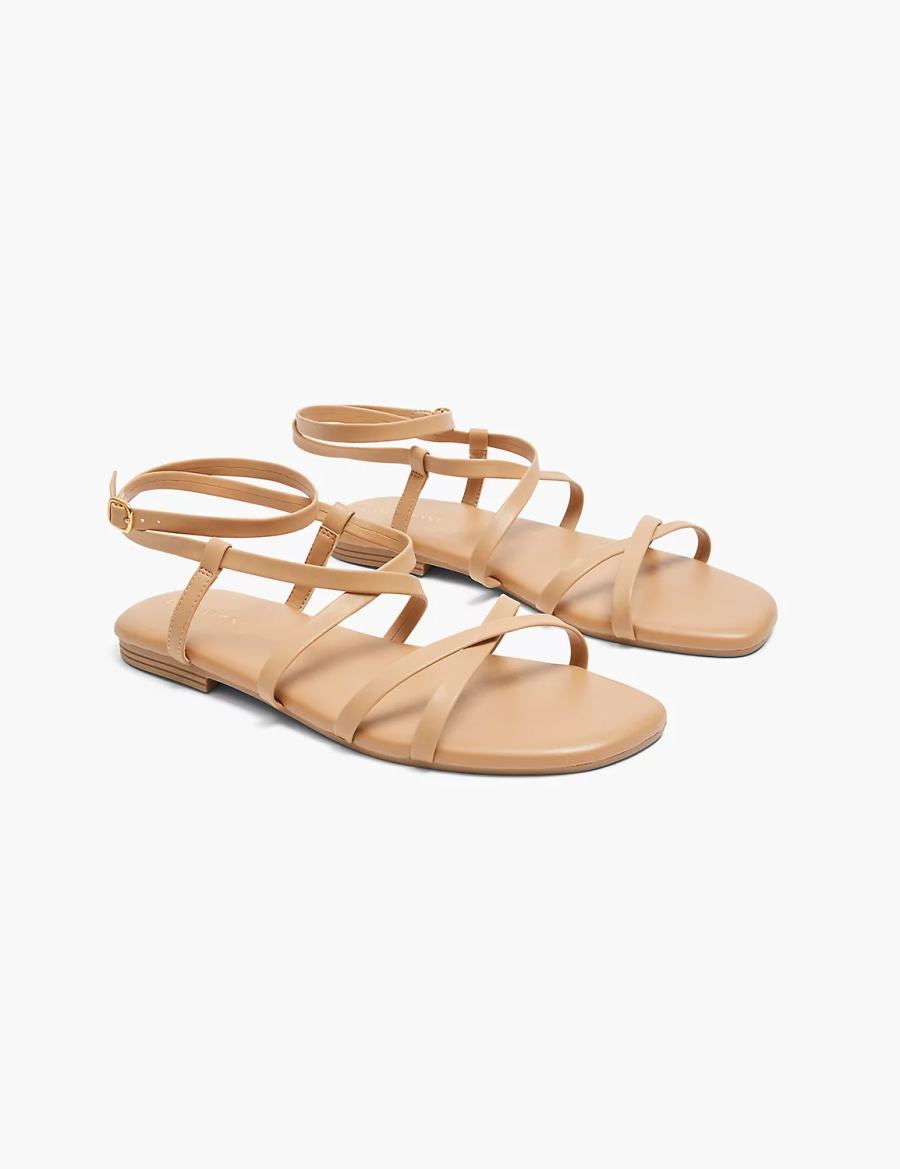 Lane Bryant Dream Cloud Ankle-Strap Faux-Leather Gladiator Women Flat Sandals Brown | EQA6098OM