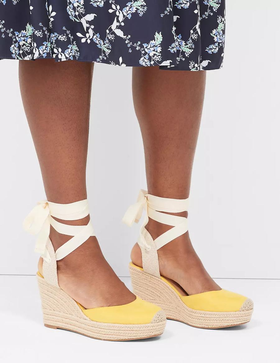 Lane Bryant Dream Cloud Ankle-Tie Espadrille Women Wedge Sandals Yellow | CJC7146JS