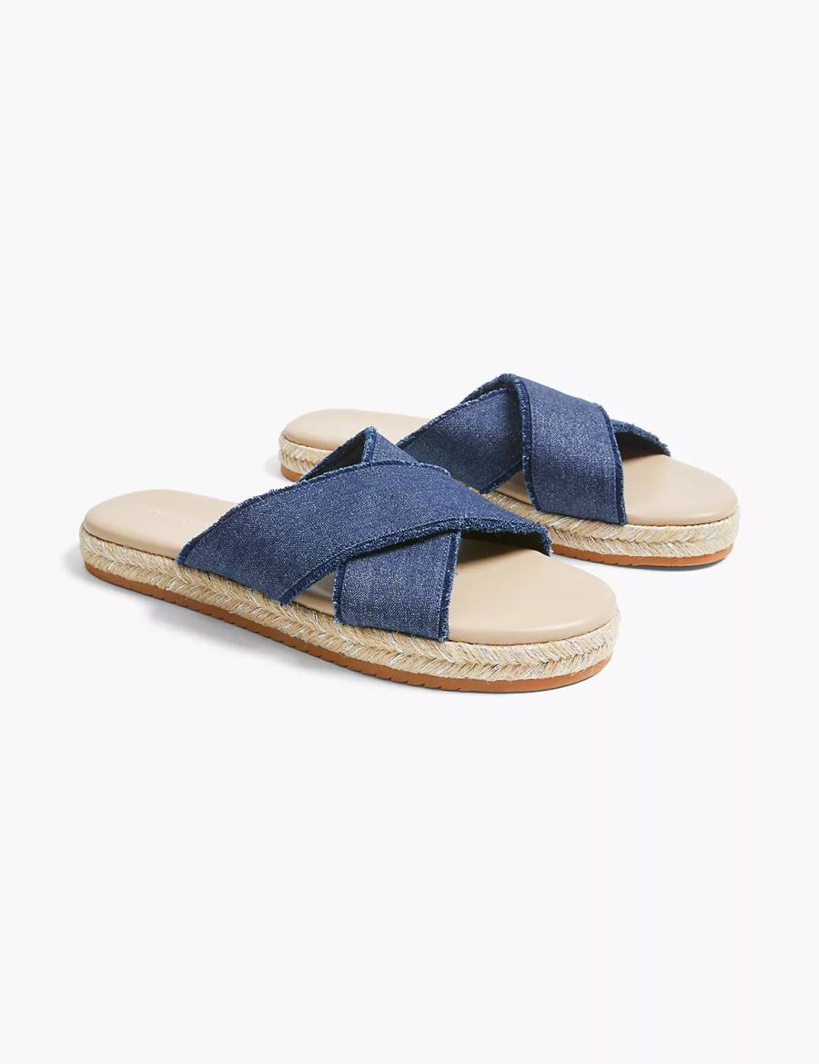 Lane Bryant Dream Cloud Criss-Cross Espadrille Women Slide Sandals Navy | TRV7667VL