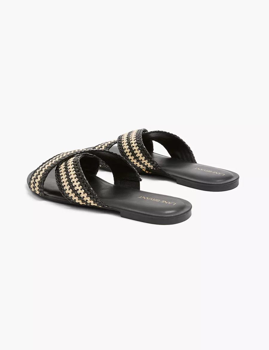 Lane Bryant Dream Cloud Criss-Cross Raffia Women Slide Sandals Black | HPD7322SO