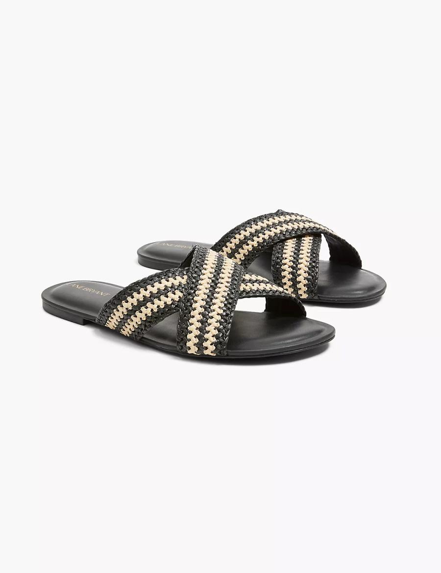 Lane Bryant Dream Cloud Criss-Cross Raffia Women Slide Sandals Black | HPD7322SO