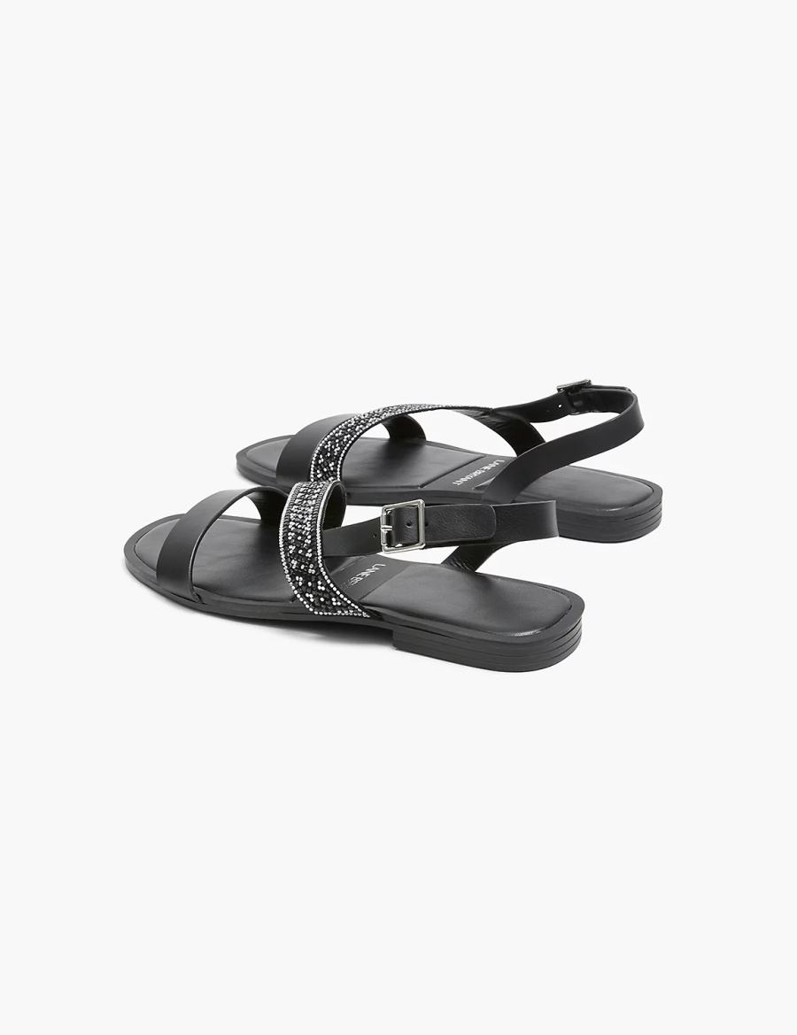 Lane Bryant Dream Cloud Double-Band Faux-Leather Women Flat Sandals Black | HUX599WH