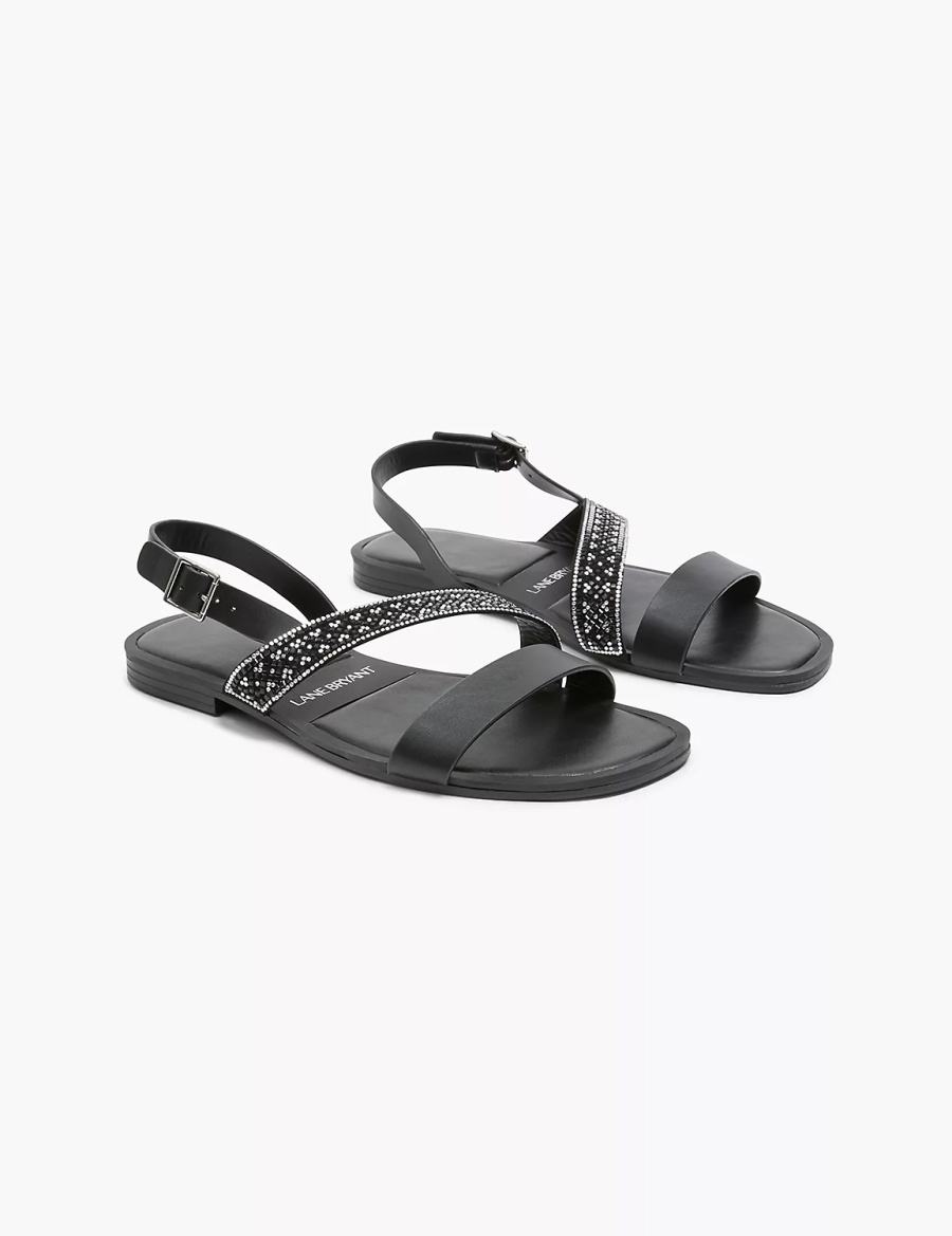 Lane Bryant Dream Cloud Double-Band Faux-Leather Women Flat Sandals Black | HUX599WH