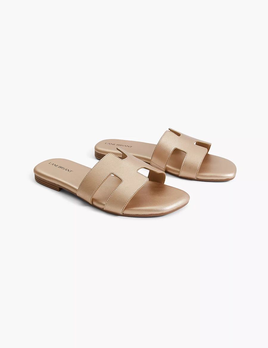 Lane Bryant Dream Cloud Faux-Leather Slip-On Women Flat Sandals Gold | RAM6158OE