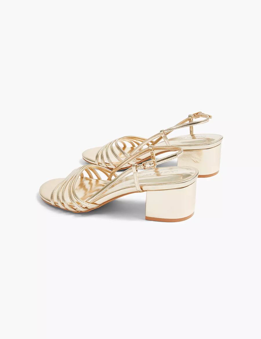 Lane Bryant Dream Cloud Metallic Strappy Low Block Heel Women Heels Sandals Gold | XYR2998TP