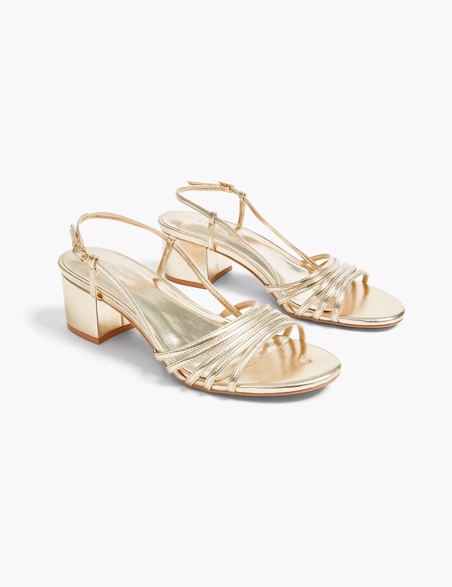 Lane Bryant Dream Cloud Metallic Strappy Low Block Heel Women Heels Sandals Gold | XYR2998TP