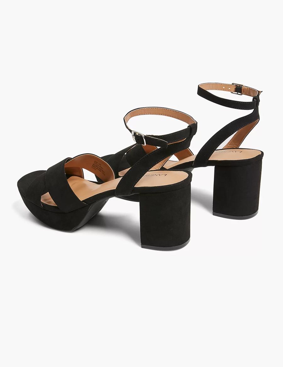 Lane Bryant Dream Cloud Platform Strappy Block Heel Women Heels Sandals Black | QSV8963NQ