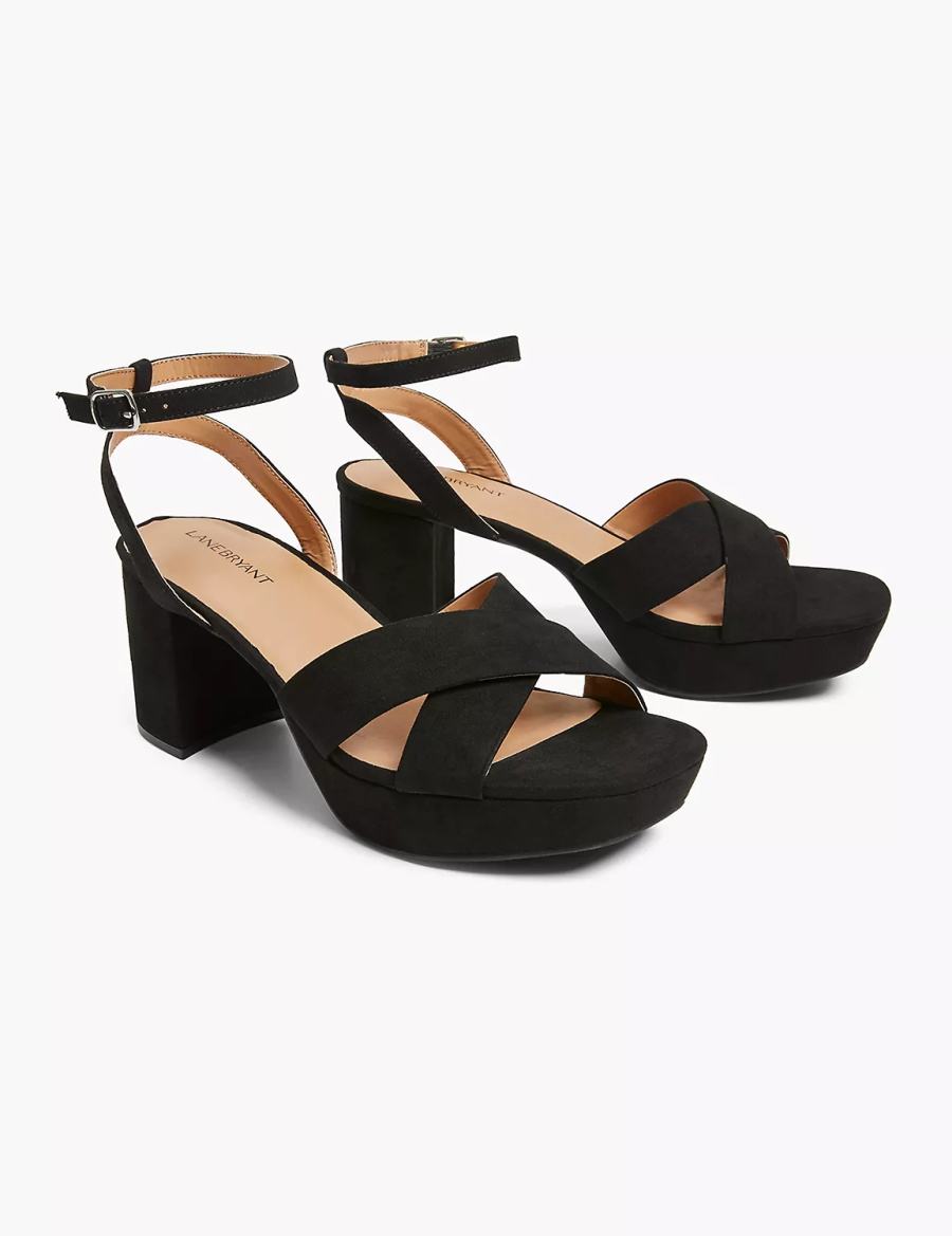 Lane Bryant Dream Cloud Platform Strappy Block Heel Women Heels Sandals Black | QSV8963NQ