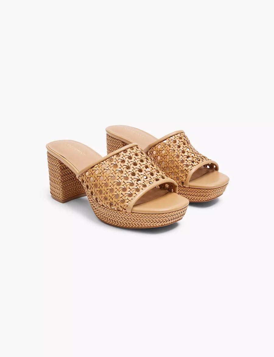 Lane Bryant Dream Cloud Woven Faux-Leather Slip-On Heel Women Heels Sandals Khaki | QTV2752FM