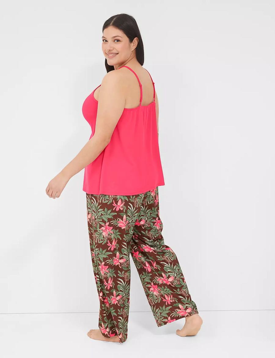 Lane Bryant DreamyCool Cami & Block Pant PJ Set Women Pajamas Pink Multicolor | IVN984PR