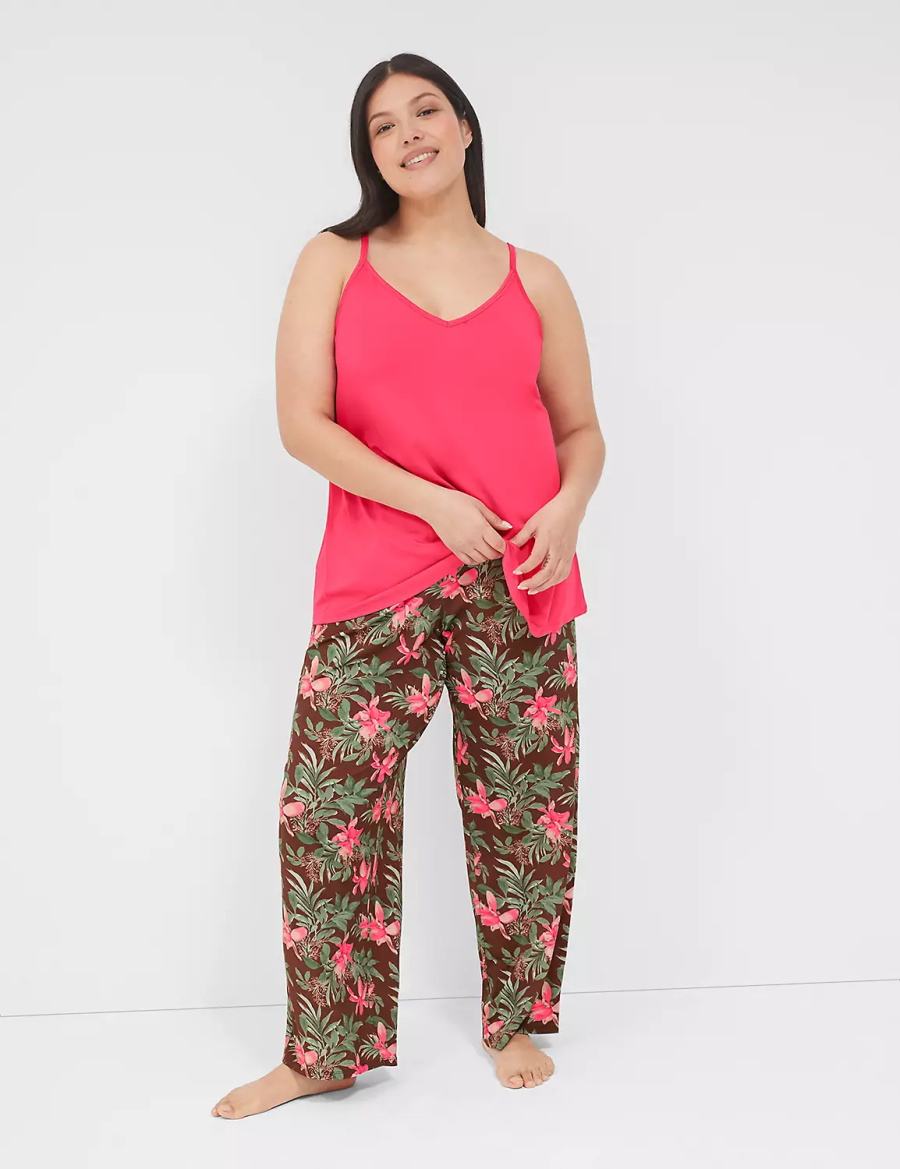 Lane Bryant DreamyCool Cami & Block Pant PJ Set Women Pajamas Pink Multicolor | IVN984PR