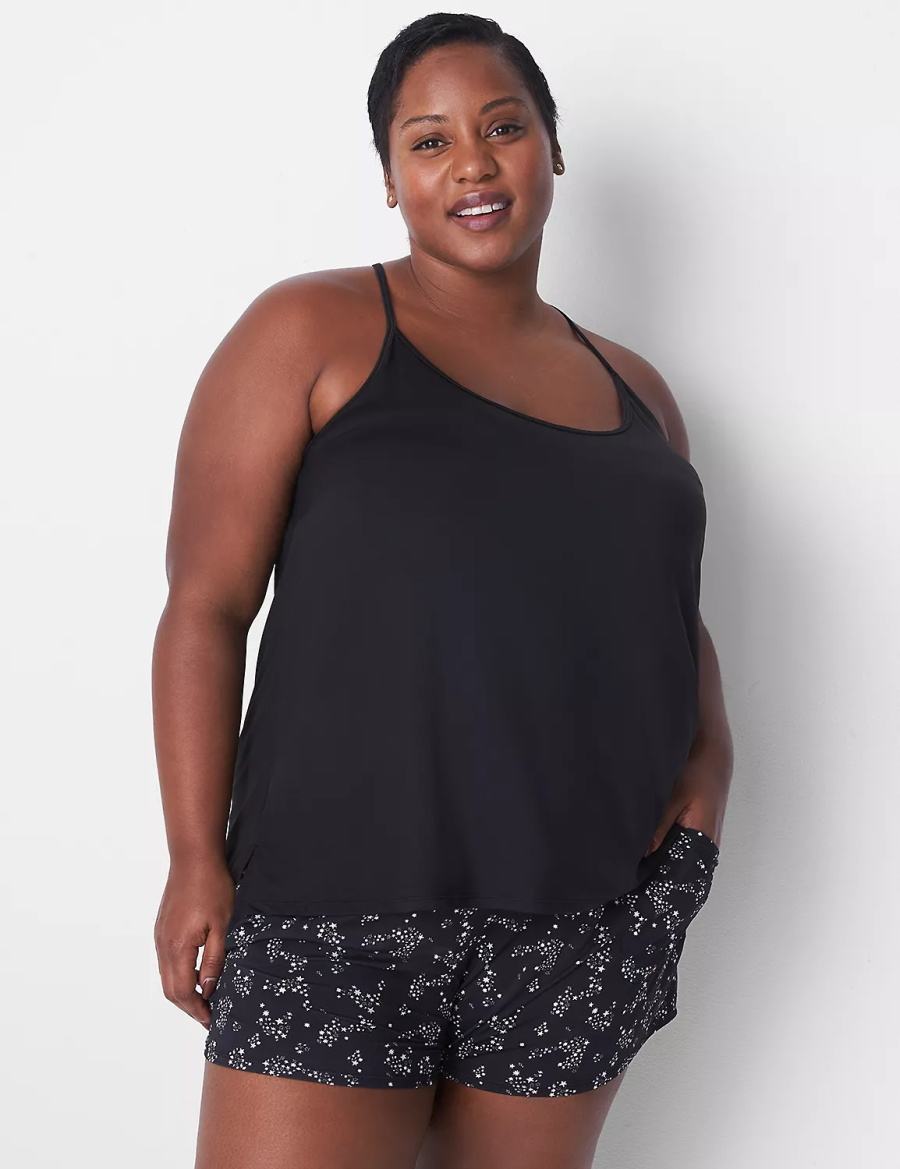 Lane Bryant DreamyCool Cami & Short PJ Set Women Pajamas Black | UAJ8888SE