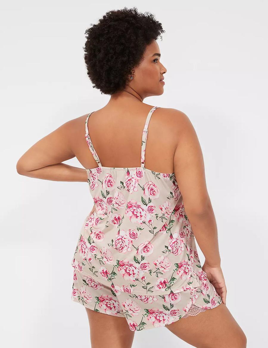 Lane Bryant DreamyCool Lace-Trim Cami & Short PJ Set Women Pajamas Rose Pink | MAT984GC