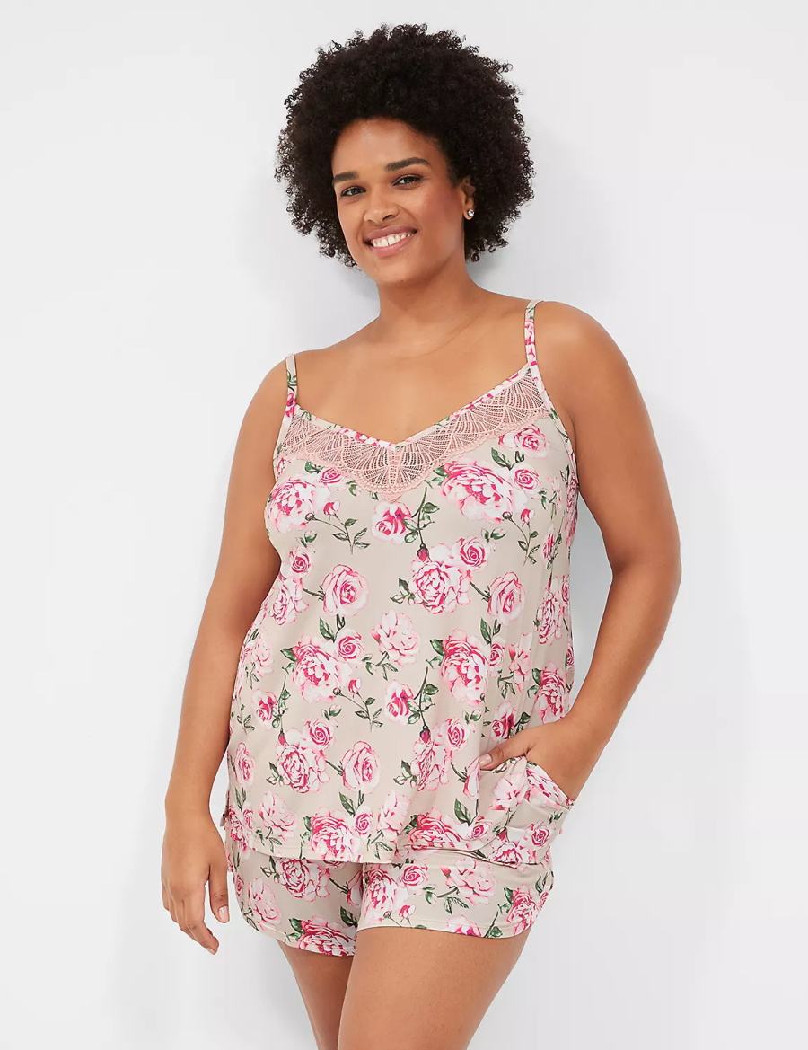 Lane Bryant DreamyCool Lace-Trim Cami & Short PJ Set Women Pajamas Rose Pink | MAT984GC