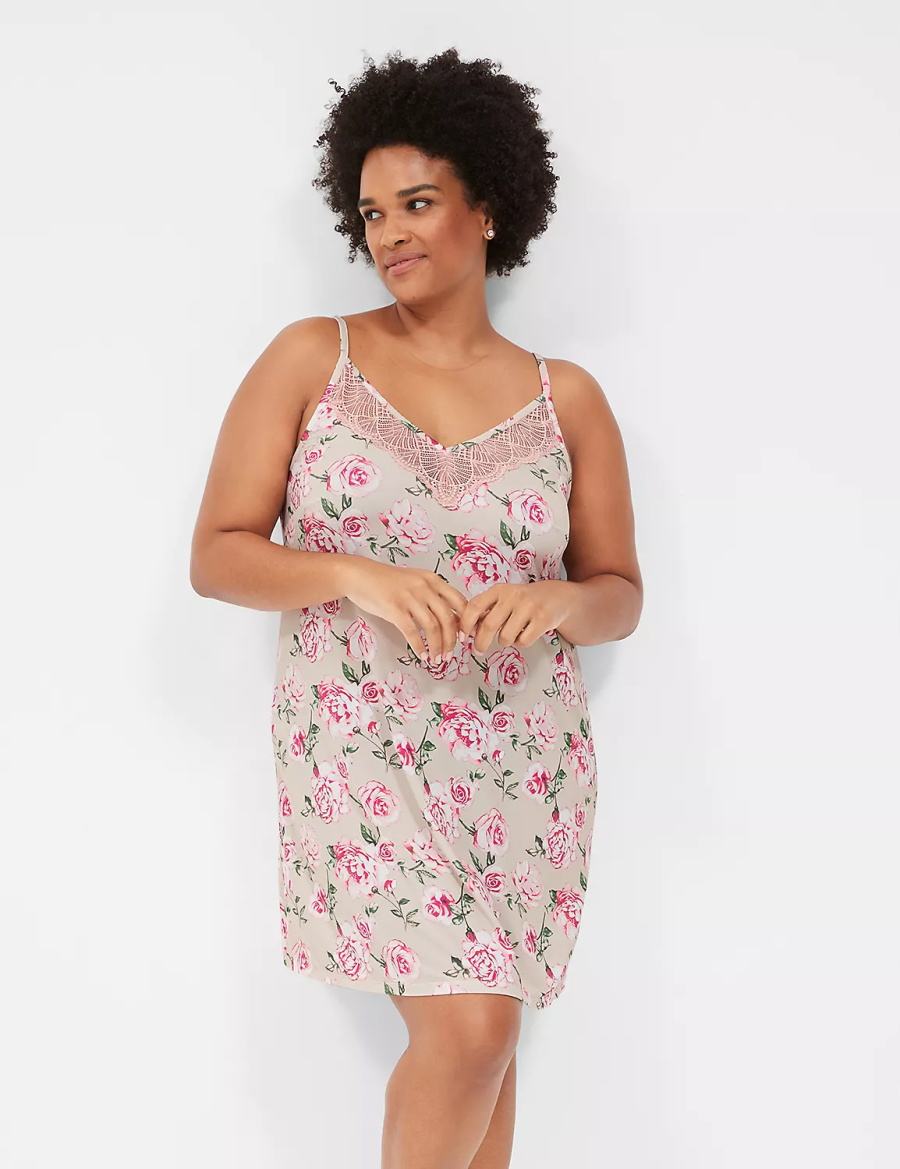 Lane Bryant DreamyCool Lace-Trim Chemise Women Dress Rose Pink | NTL3654KL