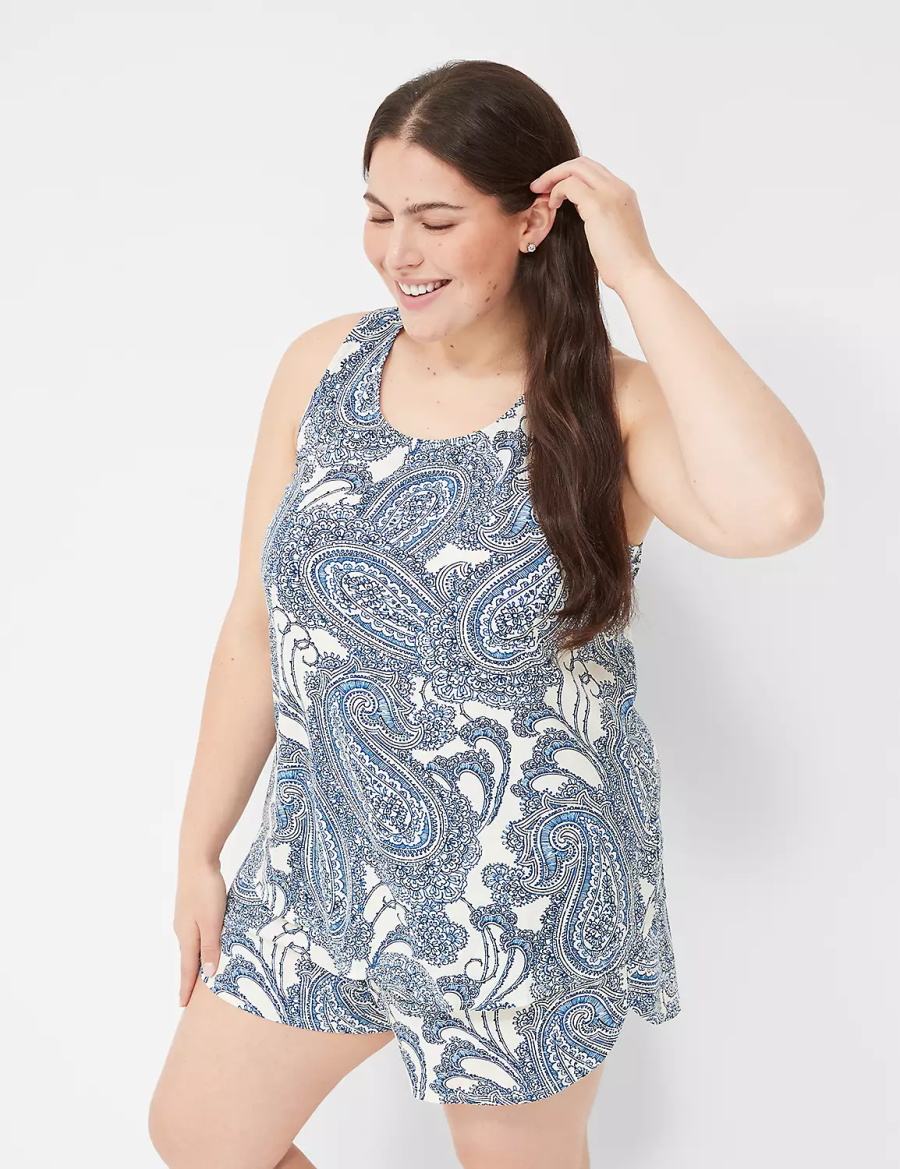 Lane Bryant DreamyCool Tank & Short PJ Set Women Pajamas Blue Multicolor | ETW7973VM