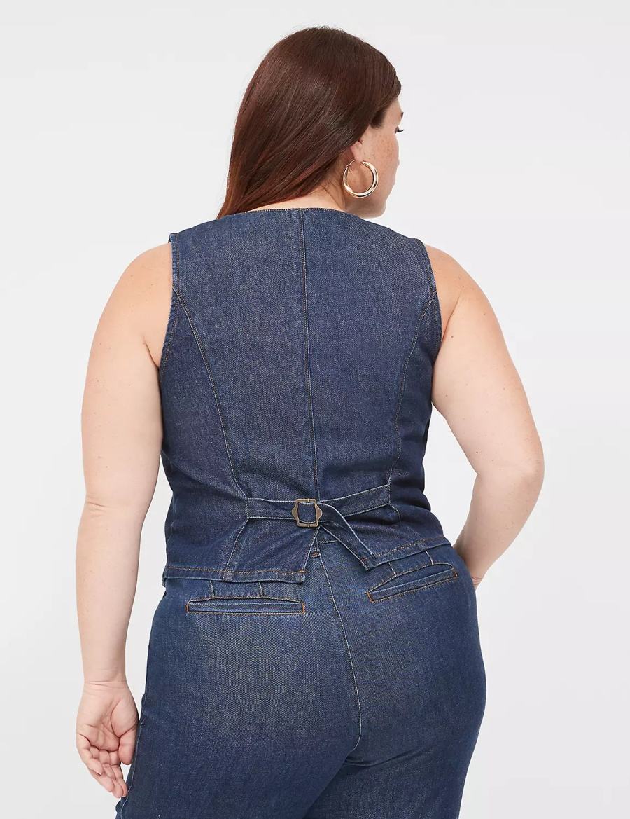 Lane Bryant Dressy Denim Vest Women Vest Dark Blue | MPB3352NJ