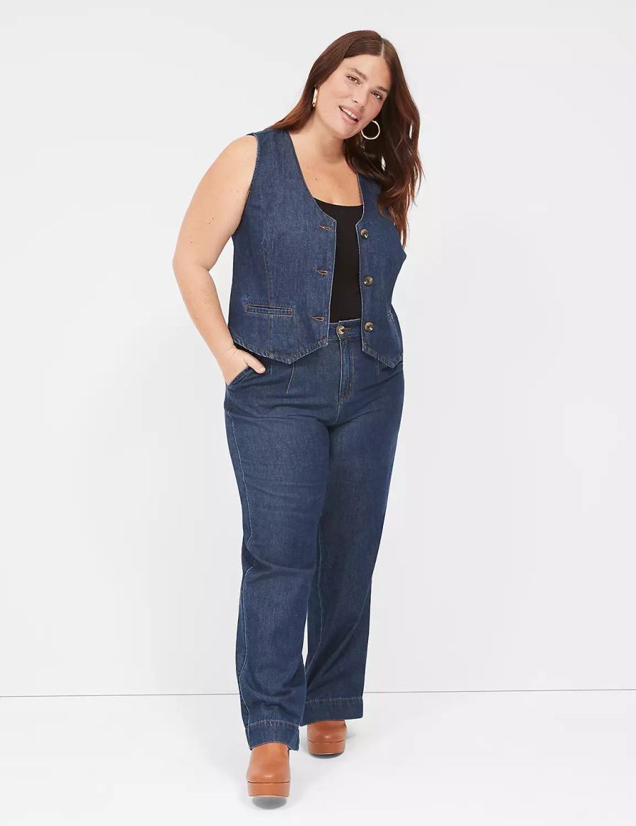 Lane Bryant Dressy Denim Vest Women Vest Dark Blue | MPB3352NJ