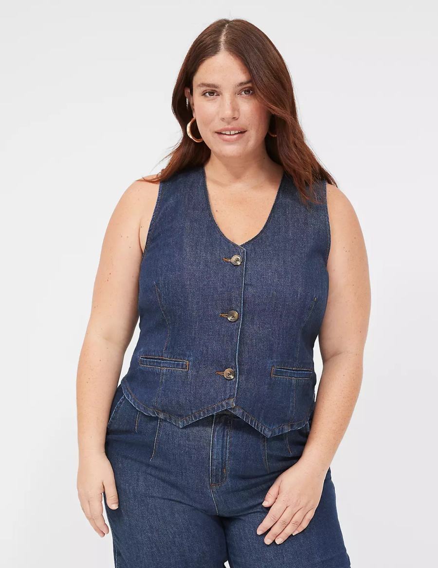 Lane Bryant Dressy Denim Vest Women Vest Dark Blue | MPB3352NJ