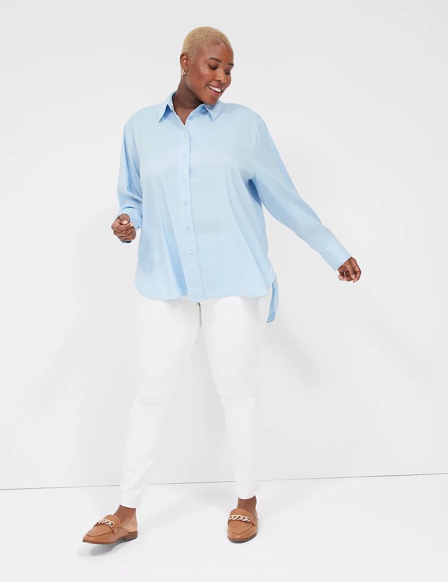 Lane Bryant Easy Collared Button-Down Women Shirts Blue | VSU2057LU