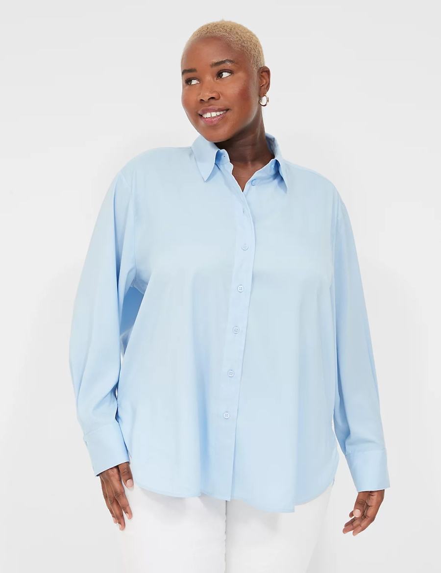 Lane Bryant Easy Collared Button-Down Women Shirts Blue | VSU2057LU