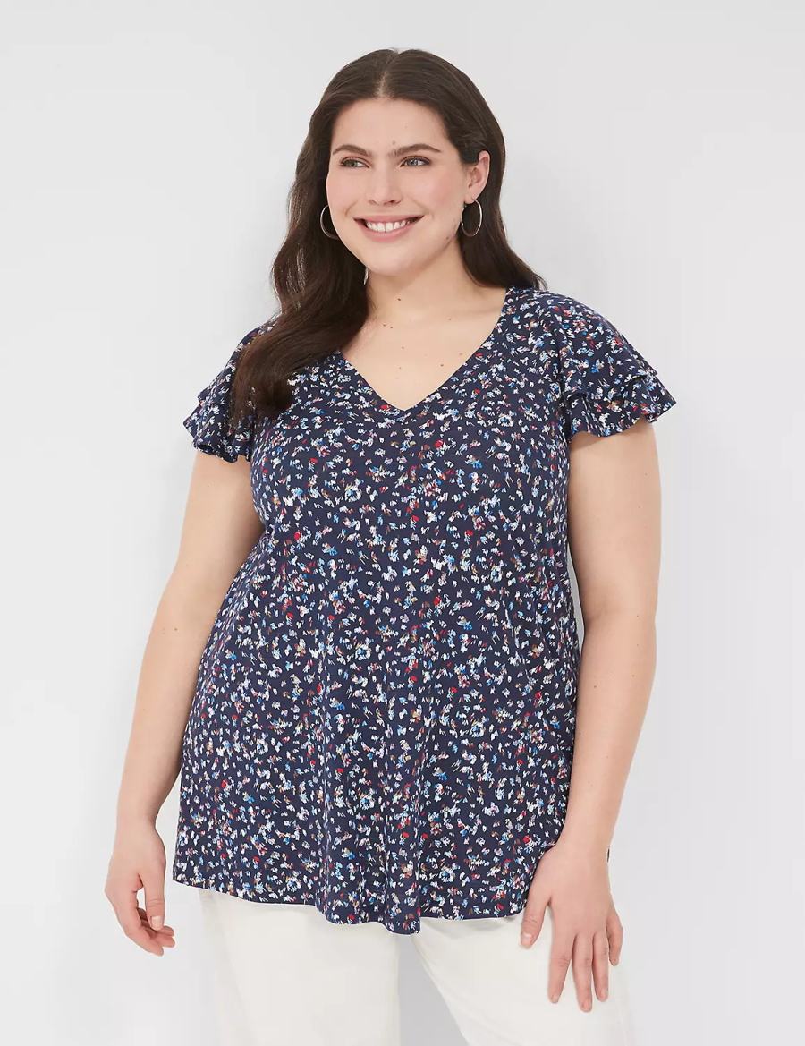 Lane Bryant Easy Flutter-Sleeve Tee Women T Shirts Multicolor | BKC1525SS