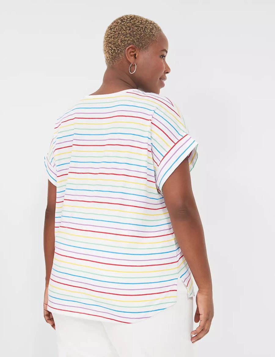 Lane Bryant Easy Roll-Sleeve Tee Women T Shirts Stripes | UTG9962LS