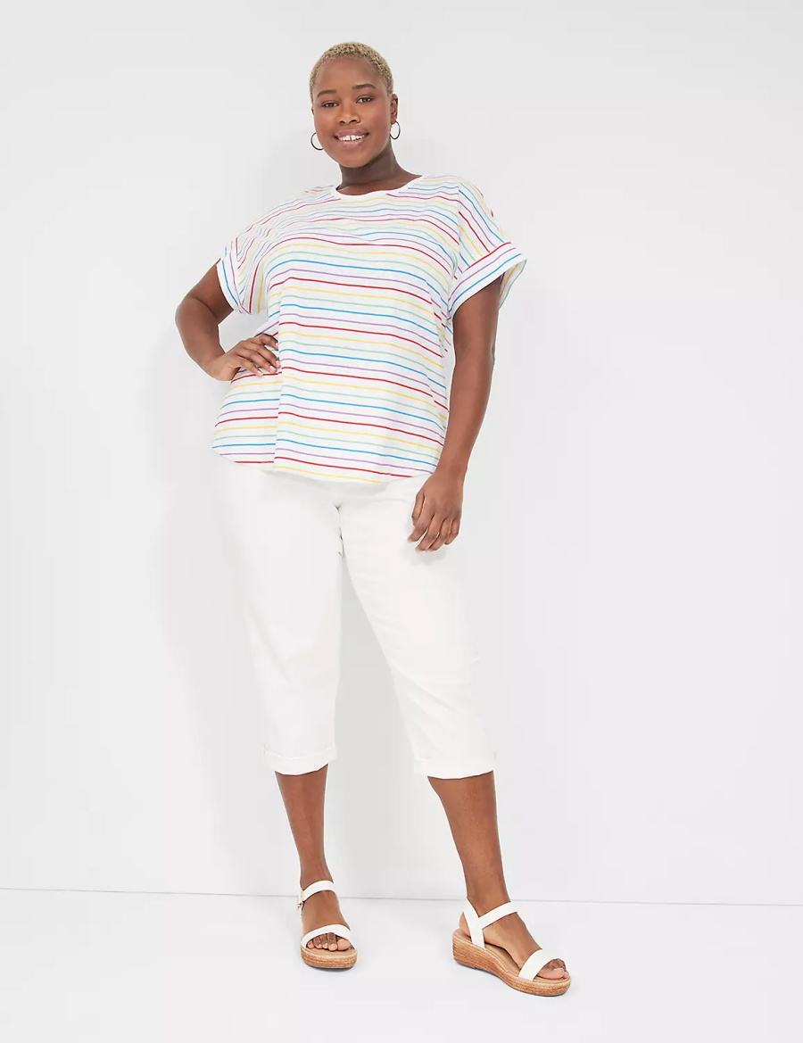 Lane Bryant Easy Roll-Sleeve Tee Women T Shirts Stripes | UTG9962LS