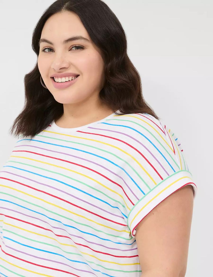 Lane Bryant Easy Roll-Sleeve Tee Women T Shirts Stripes | UTG9962LS