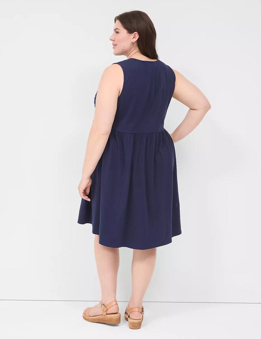 Lane Bryant Easy Swing Eyelet-Bodice Women Casual Dress Blue | CJH443KZ