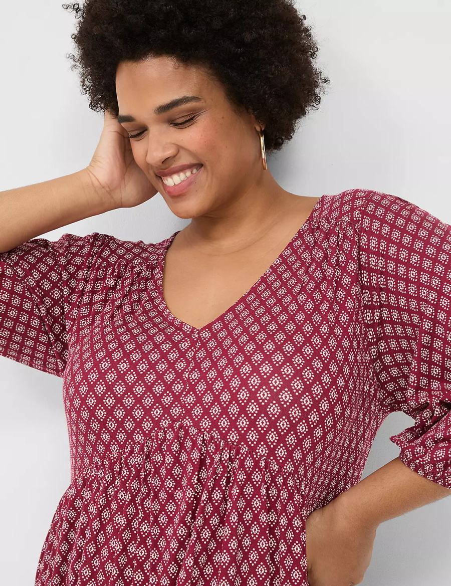 Lane Bryant Easy Swing V-Neck Women Casual Dress Burgundy | HER1518VS