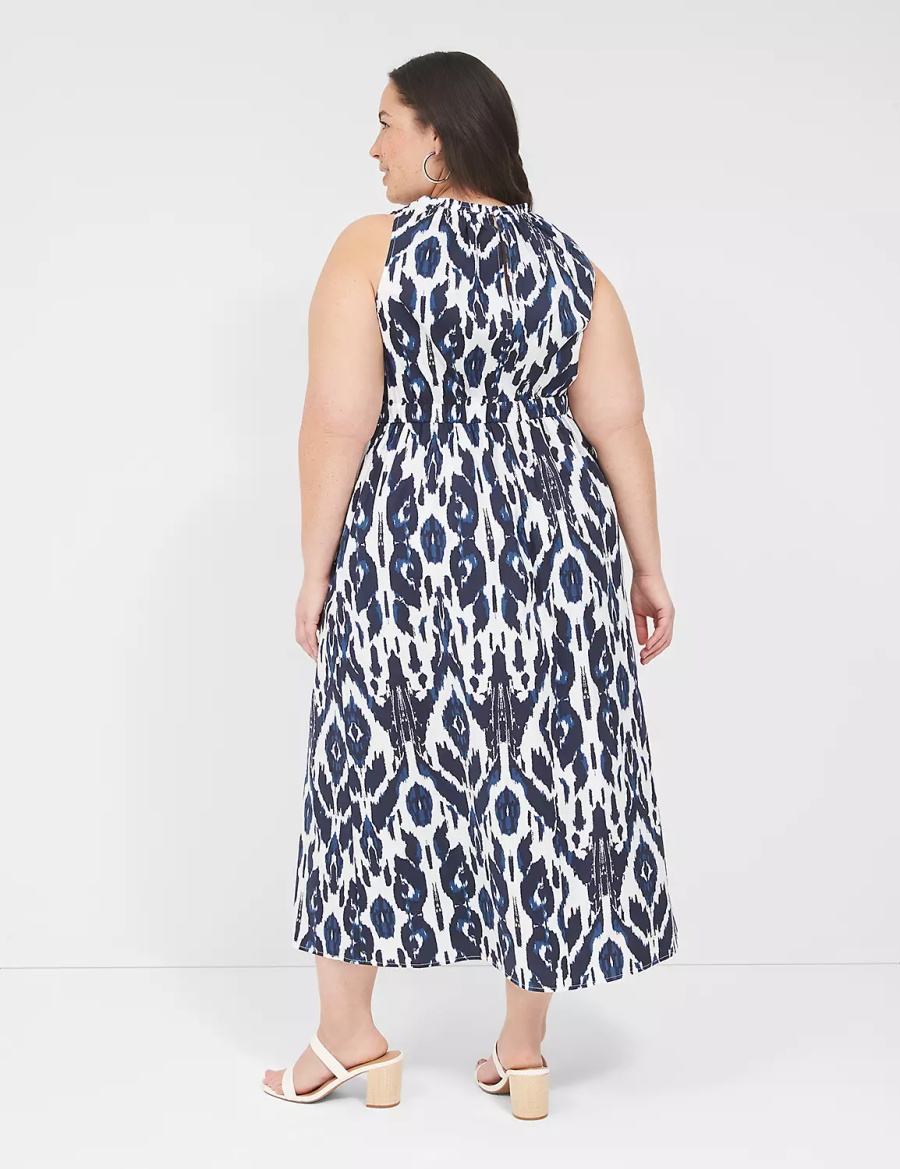 Lane Bryant Elastic-Neck Tie-Waist Women Midi Dress Navy | NNN787BV