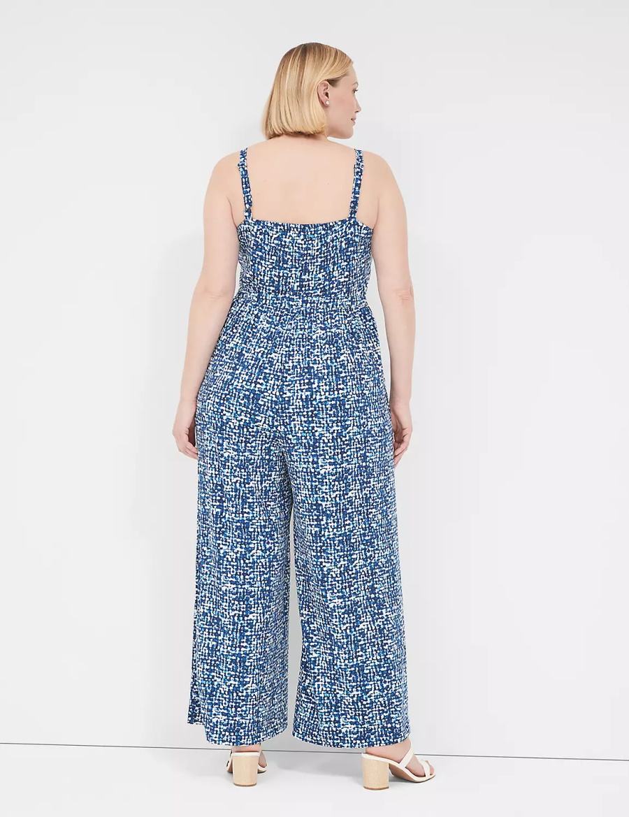 Lane Bryant Elastic-Waist Jersey Women Jumpsuit Blue | VNN7252CR