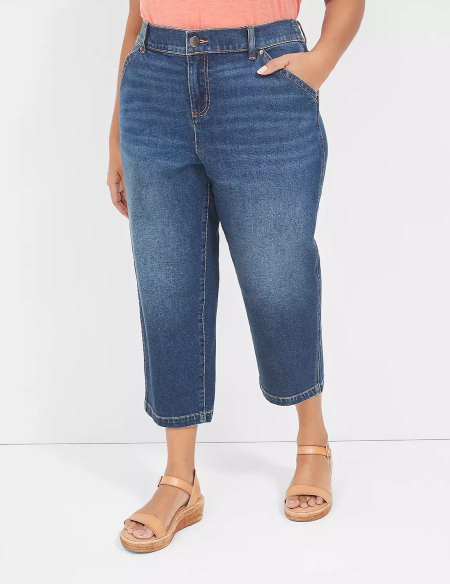 Lane Bryant Elastic Back-Waist Boyfriend Capri Women Jeans Dark Blue | FWX2341UF