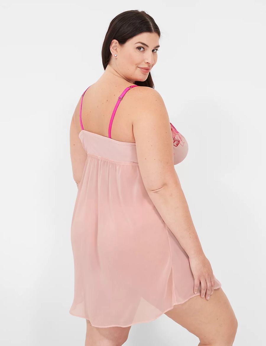 Lane Bryant Embroidered Babydoll Women Dress Rose Pink | DTV9211KZ