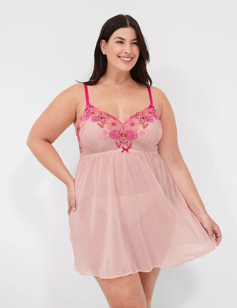 Lane Bryant Embroidered Babydoll Women Dress Rose Pink | DTV9211KZ