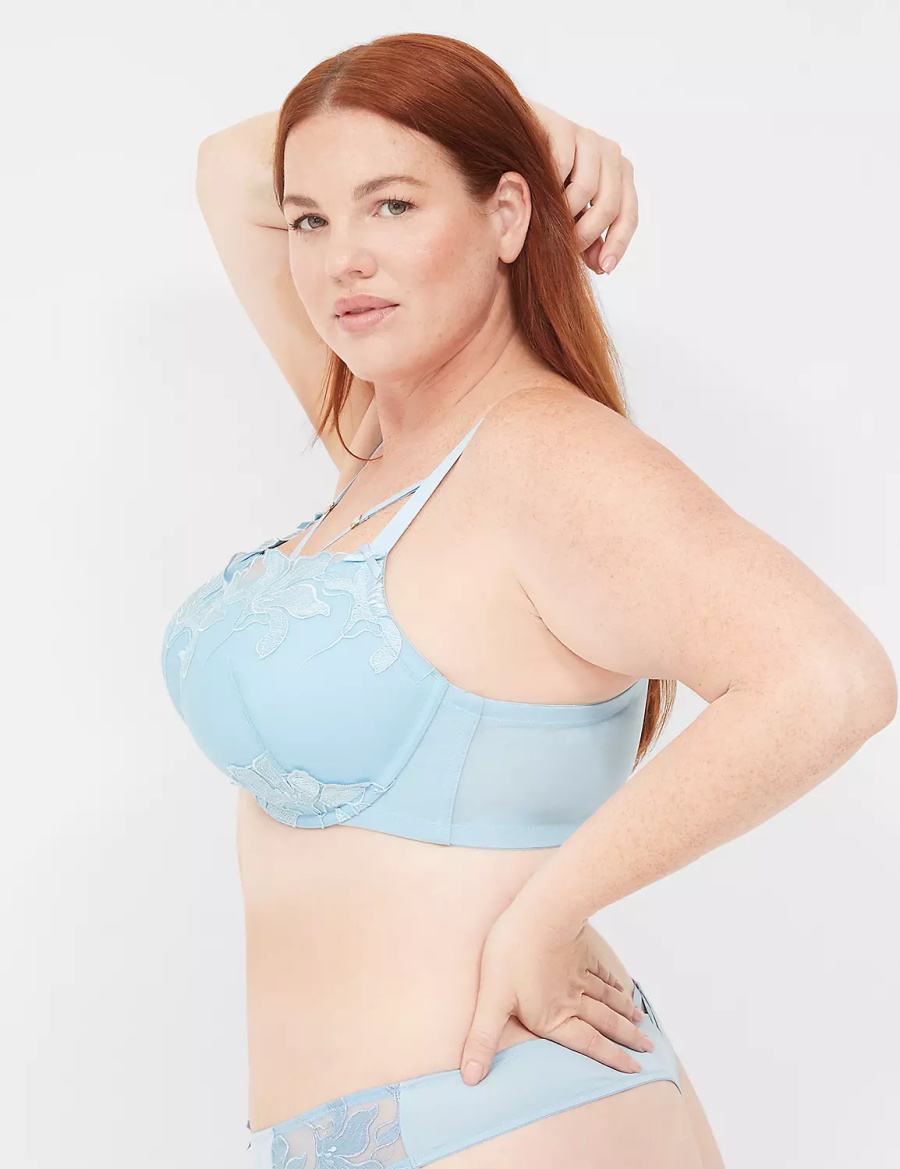 Lane Bryant Embroidered Boost Women Balconette Bra Blue | SOT8960CU