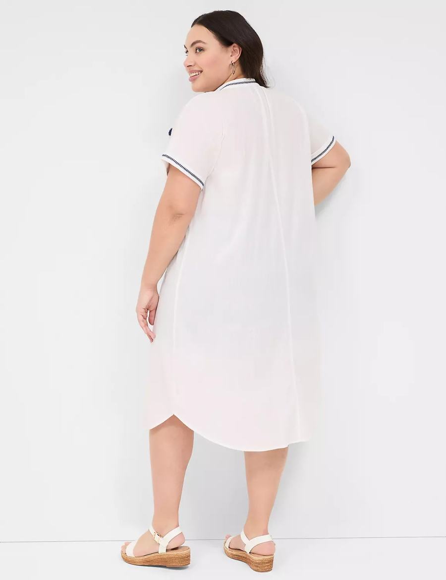 Lane Bryant Embroidered Cap-Sleeve Overpiece Women Robe White | EDW311HV