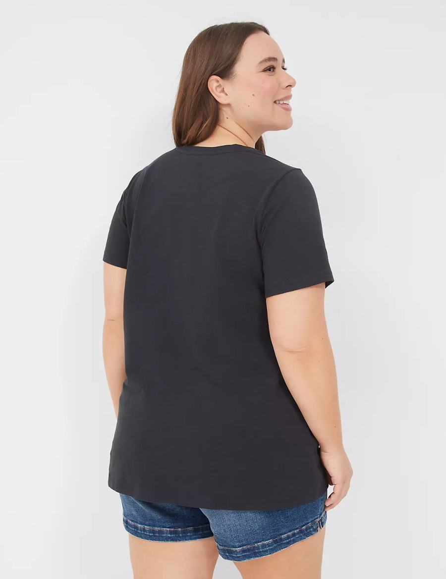 Lane Bryant Embroidered Flag Graphic Tee Women T Shirts Black | CHB5247SK