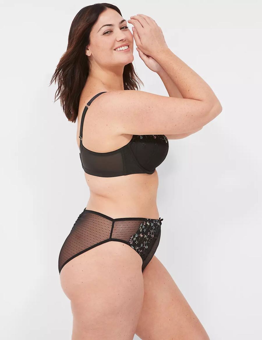 Lane Bryant Embroidered French Women Balconette Bra Black | WIL9147XK